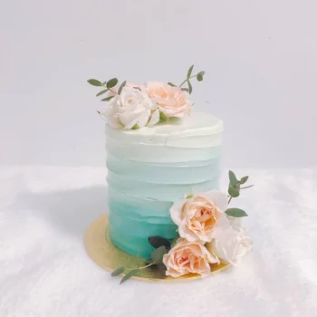 Ombre Teal Floral Cake