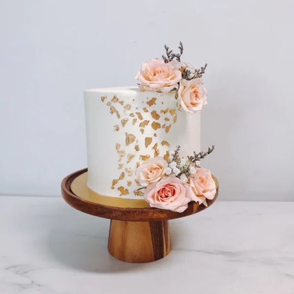 Elegant Gold Pink Floral Cake | Best Customisation Cake Shop