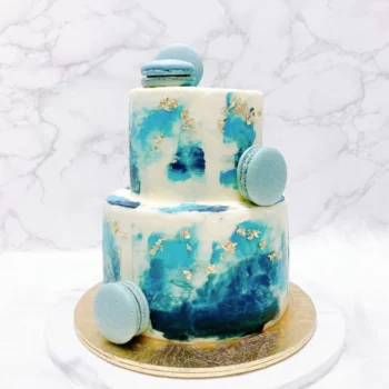 Turquoise Blue x Navy Blue Two Tier Macarons Cake | Best Birthday Cake