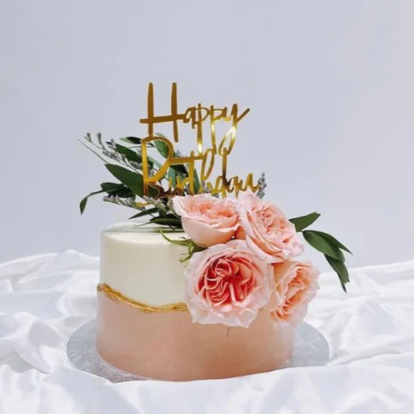 Peach Pink Elegant Gold Floral Cake | Best Customisation Cake Shop