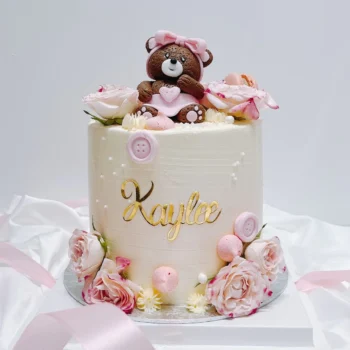 Sweet Floral Bear x Customised Name Cake | Birthday Cake Delivery
