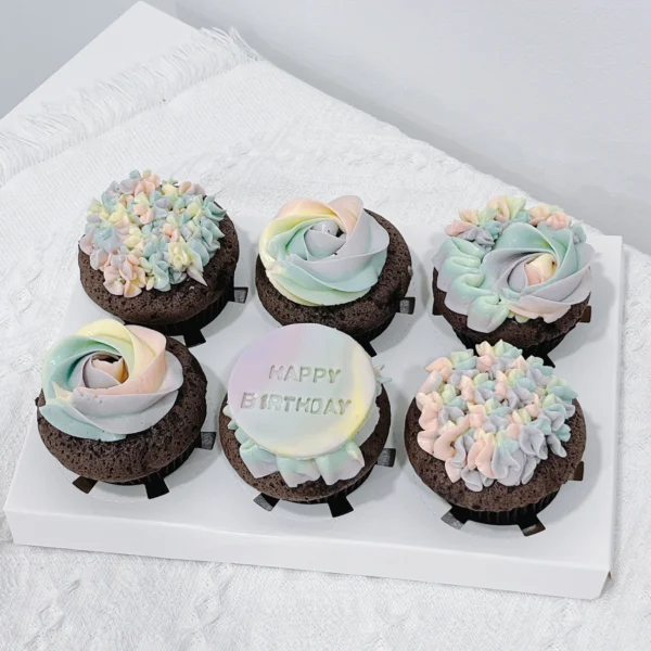 Pastel Rainbow Birthday Cupcakes (Box of 6) | Best Bakery in Singapore
