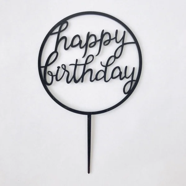Happy Birthday Cake Topper (Round) - Black | Best Customisation Cake Shop
