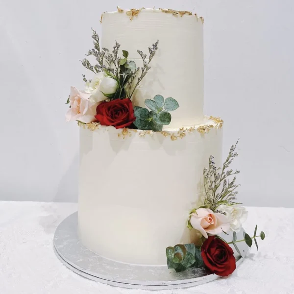 Elegant Gold Rim Floral Wedding Cake | Best Bakery in Singapore