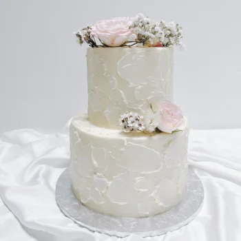 Elegant White Ruffles Floral Wedding Two Tier | Best Bakery in Singapore
