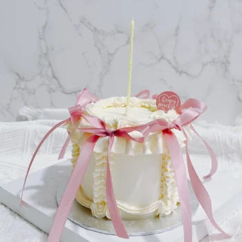 Korean Ribbon Cake (Creamy Beige) | Best Customisation Cake Shop
