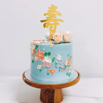 Blue Painted Flower Longevity Cake | Customised Cupcakes Singapore