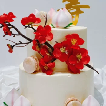 Fortune Red Blossom Longevity Peach Two Tier Cake - Moms / Dads Cake