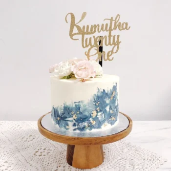 Navy Blue Abstract Floral Cake