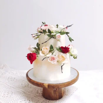 Peach Rustic Floral Tiered Cake