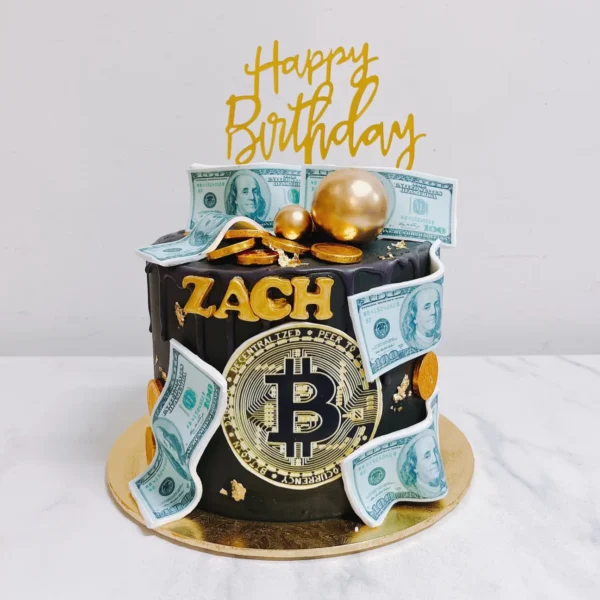 Bitcoin x Cash in Gold Themed Cake | Cupcake Delivery Singapore