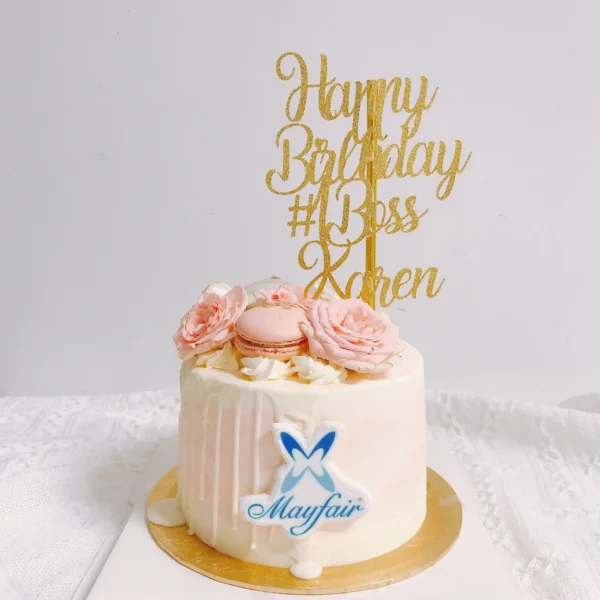 Baby Pink Floral Logo Company Corporate Cake