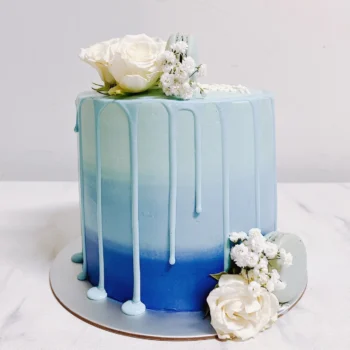 Ombre Blue x Drips Floral Cake