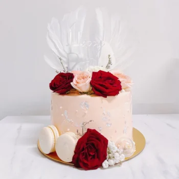 Baby Pink Whimsical Wings x Floral Cake