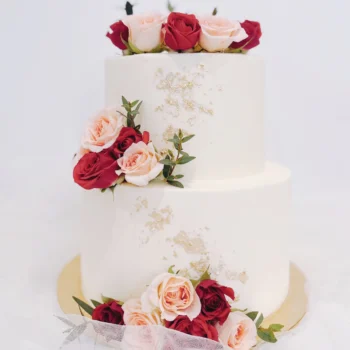 Two-Tiered Classy Fresh Roses Wedding Cake