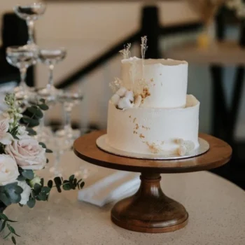 White Ruffles Floral Gold Wedding Cake