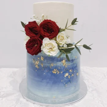 Navy Blue Fresh Roses Wedding Cake