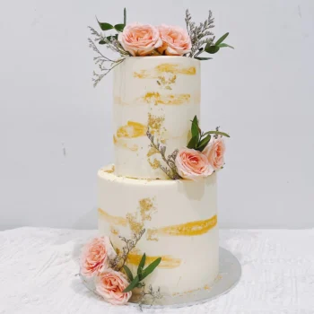 Gold Stroke Wedding Floral Cake