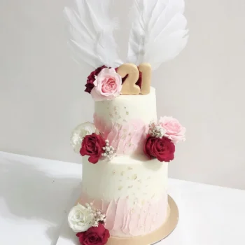 Dreamy Wings 21st Floral Birthday Cake