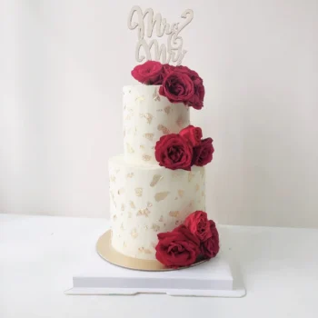 Red Roses x Gold Flakes Two Tier Wedding Cake