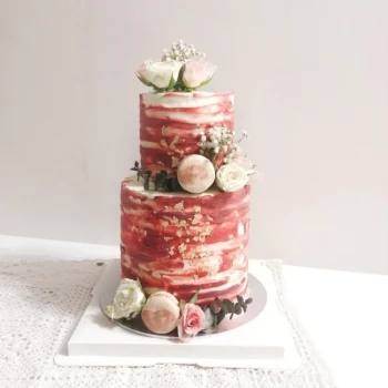 Maroon Red Floral Two Tier Cake