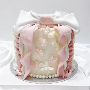 Korean Vintage Dainty Pink Ribbon Cake | Best Cake in Singapore