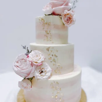 Pale Pink Watercolor Roses Wedding Three Tier Cake