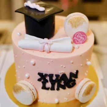 Pink Pearl Graduation Scroll Cake