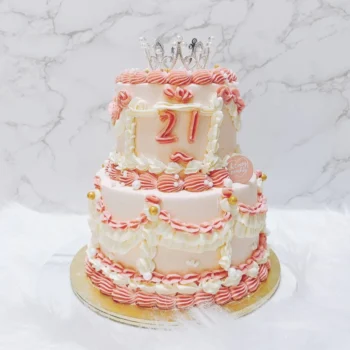 Vintage Pink x White Korean Crown Cake | Best Cake In Singapore | Cake Delivery