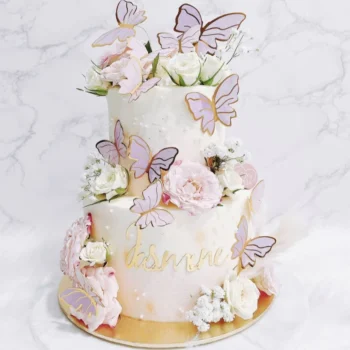 Garden Butterflies Floral Two Tier Cake | Best Cake In Singapore | Cake Delivery