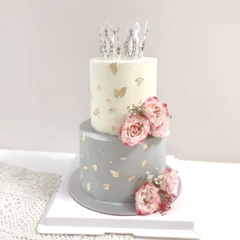 Soft Princess x Gray Floral 2-Tier Cake