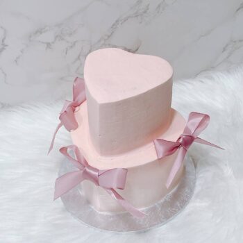 Sweet Pink Ribbon Heart Cake [Heart Shape]