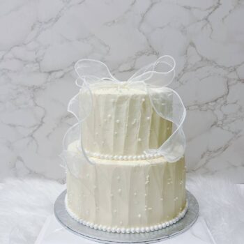 Classy White Ribbon Cake