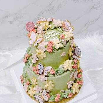 Green Floral Butterfly Cake