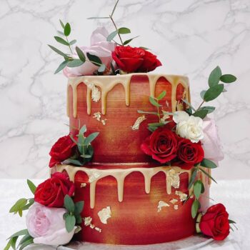 Maroon Red Floral Wedding Cake