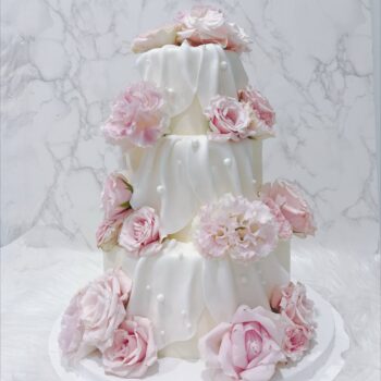 Whimsical Pink Floral Wedding Cake