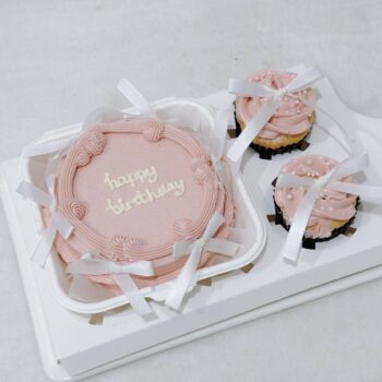 Baby Pink Bento Cake + 2 Cupcake Set