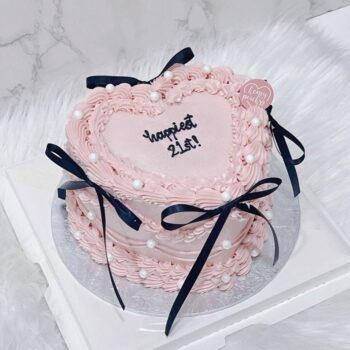 Pink Pearl Black Ribbon Cake